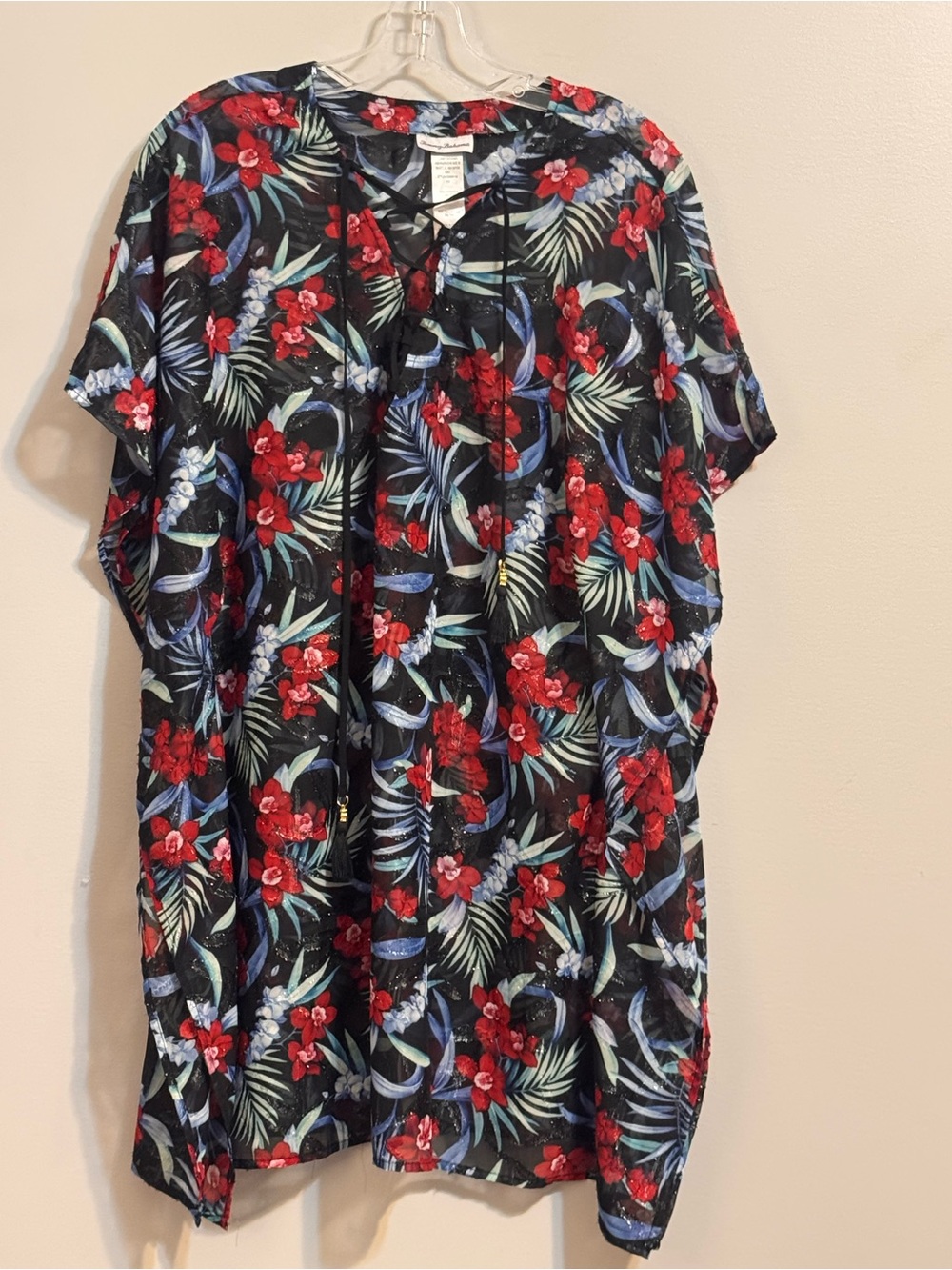 Tommy Bahama Midnight Orchid Floral Lace-Up Swim Cover Up S/M